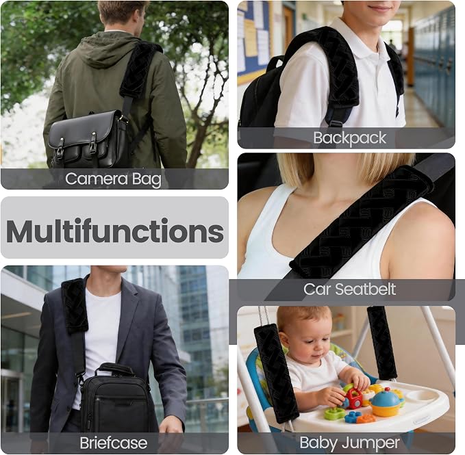 Soft Auto Seat Belt Cover Seatbelt Shoulder Pad Cushions 2 PCS for a More Comfortable Driving Universal Fit for All Cars and Backpack Black Braid Pattern