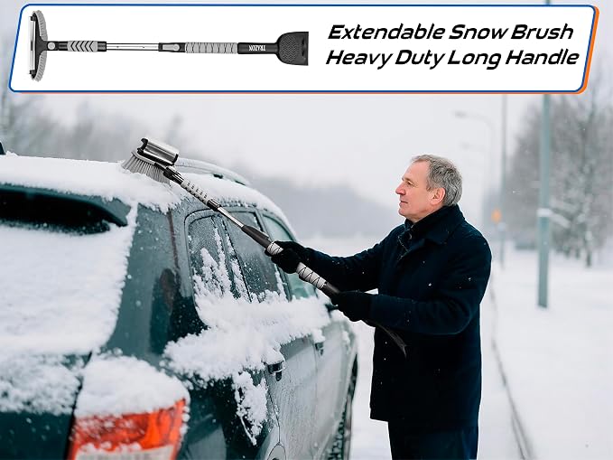 Trazon 42.4" Extendable Snow Brush & Mini Snow Shovel/Ice Scraper for Car Windshield with Foam Grip for Cars, SUV, Trucks, Detachable Сar Scraper, No Scratch, Heavy Duty Long Handle, Ice Remover