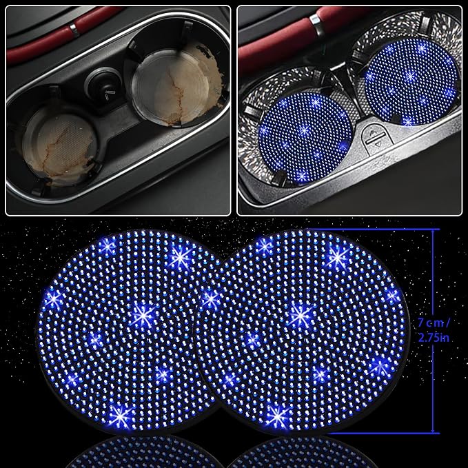 8 pcs Blue Bling Car Accessories Set for Women, Steering Wheel Cover, Sparkly Seat Belt Covers, Bling Gear Shift Cover, Universal Fit Most Cars (Blue Diamond)