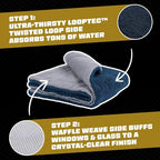 Clean Stroke Dual-Sided Microfiber Glass Towels - 16 x 16 Premium Streak-Free Cloths for Cars, Trucks, SUVs - Scratch-Free, Lint-Free Detailing Towels for Clear Glass & Mirrors (2 Pack)
