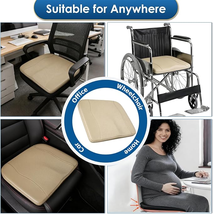 Comfort Memory Foam Car Seat Cushions For Driving,Beige Booster Cushion Pad | Ergonomic Height Cushion, Sciatica & Lower Back Pain Relief Pillow, Comfort Seat Pad for Car Office Wheelchair Short People