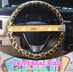 Universal Leather Leopard Cheetah Steering Wheel Cover Women 14.5-15 inch Leopard car Accessories Western Anime Brown Cute Wheel Cover Hip Hop Anti-Slip Car Protecter for Men