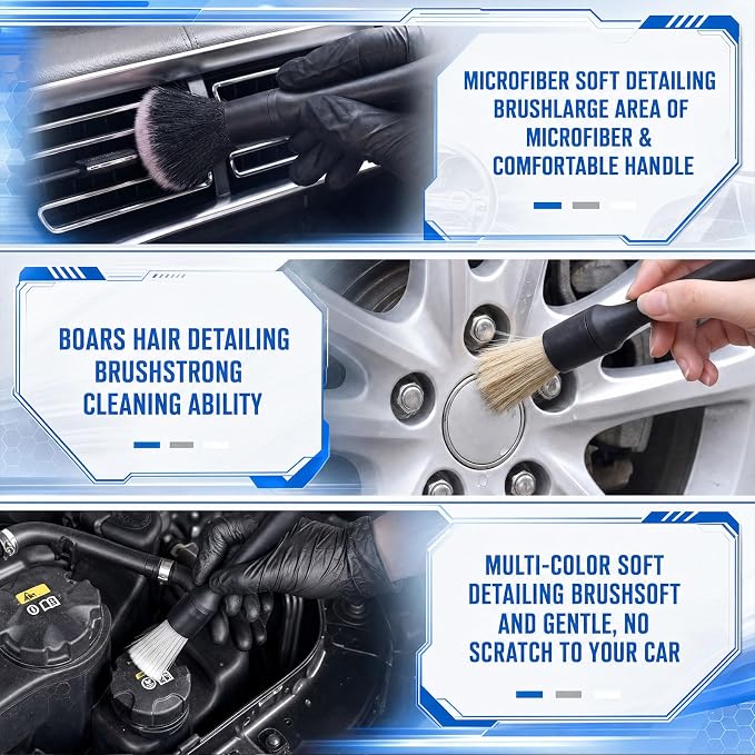 12PCS Car Cleaning Kit, Leather Brush Car Detailing Interior Set, Horsehair Seat Brushes, Auto Detail Brush, Microfiber Towels, Applicator Pads & Storage Bag, Automotive Supplies