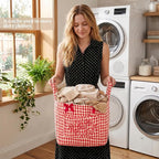 Floral Fabric Storage Basket Car Interior Storage Basket Underwear Sundries Laundry Baskets Supplies Home Organizer Bag (Red plaid)