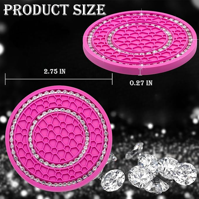4PCS Bling Crystal Rhinestone Cup Holder Coaster, 2.75 inch Soft Silicone Anti-Slip Shockproof, Car Cup Holder Insert Coasters, Universal Car Interior Accessories for Women (Rose Red & White)