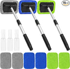 15 Pieces Windshield Cleaner Tool, Inside Car Window Cleaning Tool with 9 Microfiber Pads and 3 Spray Bottles, Windshield Cleaner Tool Auto Interior Exterior Glass Wiper Kit