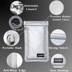 Faraday Bags for Phone - Farady Pouch Key Fob Protector w/Lanyard, RFID Signal Blocker for Car Keys Anti-Theft, Cell Phone Signal Blocking Bag Anti-Hacking, Fire-Resistant, 2 Pack, Silver