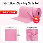 Microfiber Cleaning Cloth Roll, 75 Pack Tear Away Microfiber Towel, Reusable Washable Shop Towels, Lint Free Cleaning Rags for Car Home Kitchen Garage & Automotive 11.5"x11.5" Pink