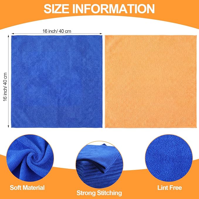 60 Pcs Microfiber Cleaning Cloths for Cars 16 x 16 Inch Ultra Absorbent Car Towels Drying Reusable Cleaning Supplies House Kitchen Window Microfiber Towel (Yellow,Blue)