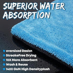 48”x24” Car Drying Towel for Full-Sized SUV, Dual Sided Microfiber Car Cleaning Towel with Twisting Yarn Technique, 1400GSM Super Absorbent Scratch-Free, Machine Washable (Dark Gray - Blue)