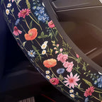 Wildflower Car Steering Wheel Cover + 2 Car Flower Cup Coasters | Anti-slip Universal Breathable 14 - 15-In For Women Wildflower Steering Wheel protection