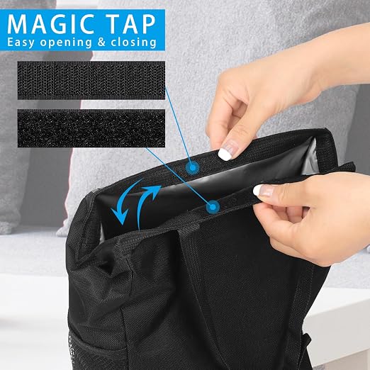 Hanging Car Trash Can with 4 Storage Pockets, Waterproof Leakproof Oxford Auto Garbage Bag, Adjustable Garbage Bag, Foldable Car Trash Bin Fit for Truck, SUV, Home, Office