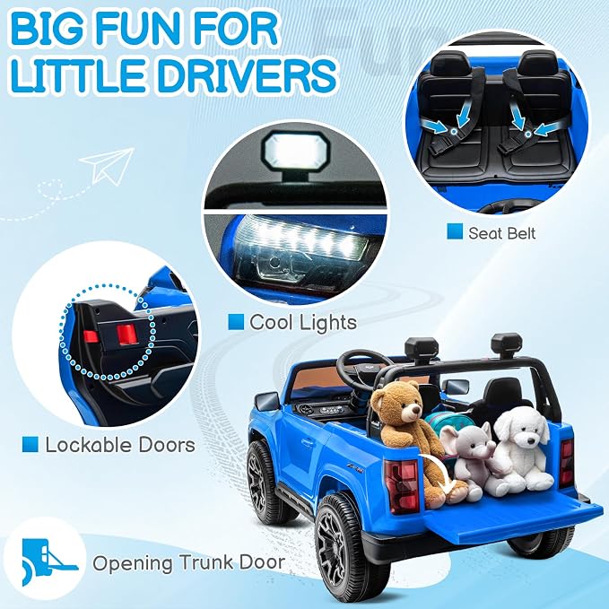24V Licensed Colorado Electric Car for Kids, Ride on Toys for Toddlers with Remote Control, 2 Seater Electric Car Ride On Vehicle w/Bluetooth, Soft Start, LED Lights - Blue