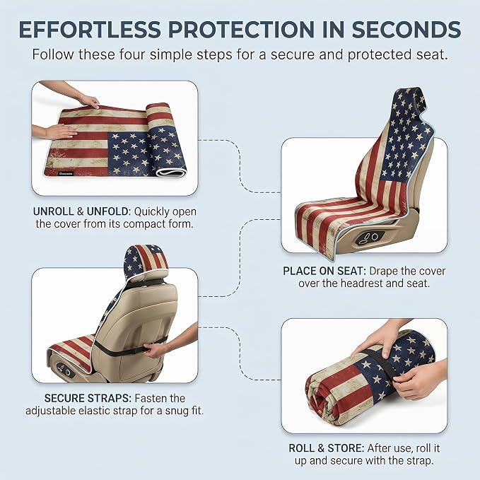 Waterproof Stain Resistant Towel Car Seat Covers，Universal Non-Slip for Gym Workout, Swimming, Beach and Workout Outdoor, Machine Washable(American Flag, 1 Pack)