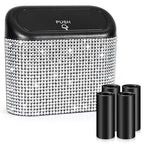 Bling Car Trash Can with Lid, Mini Auto Garbage Storage Bin with 60pcs Garbage Bags, Sparkling Crystal Trash Bags Holder Dustbin Vehicle Accessories Container Organizer (White Rhinestone)