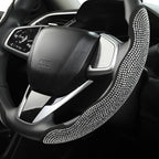 Diamond Bling Car Steering Wheel Cover with Crystal Rhinestones,3PCS Segmented Steering Wheel Protector,Universal for 99% Cars for Women(Black with White Diamond)