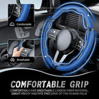 3pcs Car Steering Wheel Cover,Anti-Skid Carbon Fiber Steering Wheel Protector for Men Women,Multiple Color Options,Universal for Most Car Interiors Accessories (Bule 3PCS)