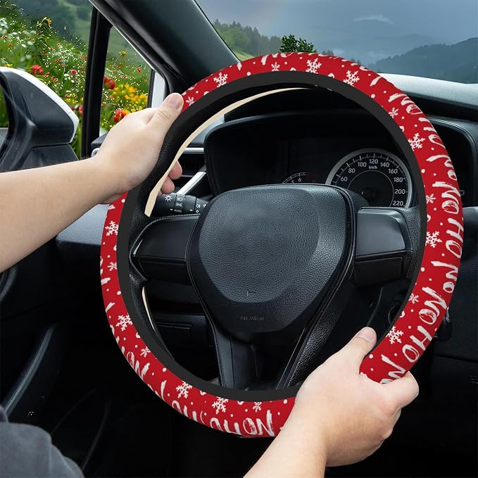 Christmas Ho Ho Ho Car Steering Wheel Cover, Non-Slip Absorbing Sweat Car Wheel Cover Accessories for Men Women,Universal 15" Fit Auto SUV Vans Trucks