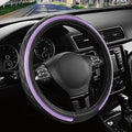 Leather Steering Wheel Cover – Black & Purple, Universal Fit 14.5-15 Inch, Microfiber Leather, Anti-Slip & Breathable Design for Men and Women