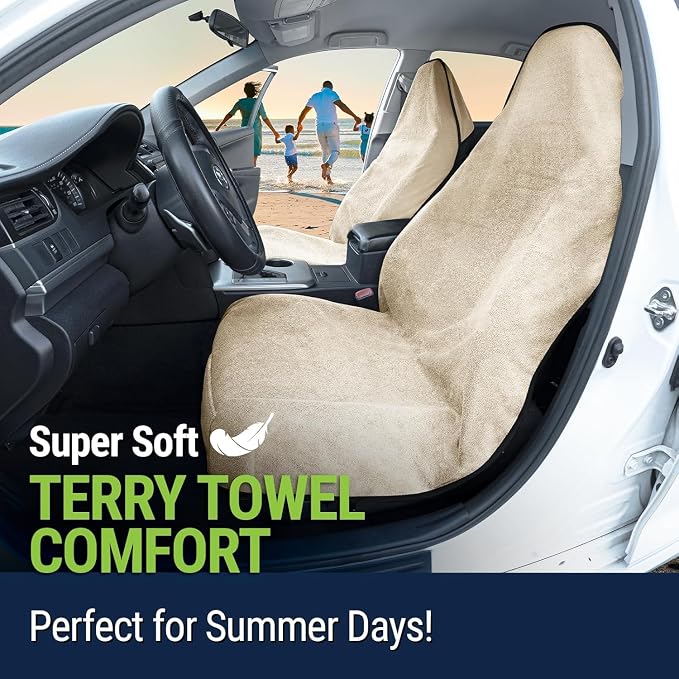 Towel Seat Cover, Waterproof Car Seat Protectors for Gym, Workout & Active Lifestyle, Universal Fit for Car SUV Truck Van, Non-Slip 3 Strap Design, Machine Washable, 1 Pack Tan