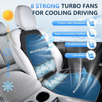 Upgraded Cooling Car Seat Cover Front Seat with Blowing&Suction, 12V-24V Ventilated Car Seat Cushion with 8 Turbo Fans, 3-Speed Adjustable Universal Fit Breathable Car Cushion for Summer Driving-Black