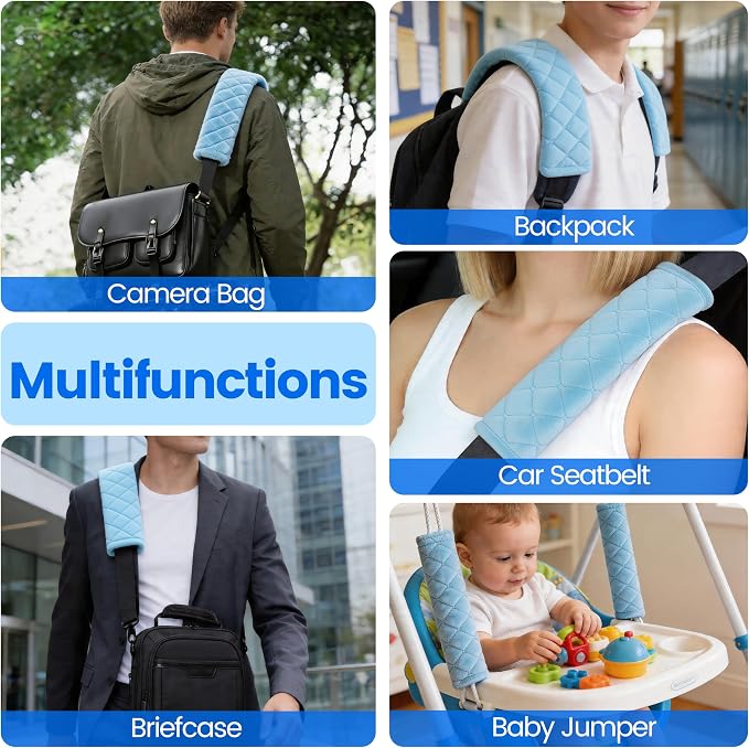 Soft Auto Seat Belt Cover Seatbelt Shoulder Pad Cushions 2 PCS for a More Comfortable Driving Universal Fit for All Cars and Backpack Light Blue