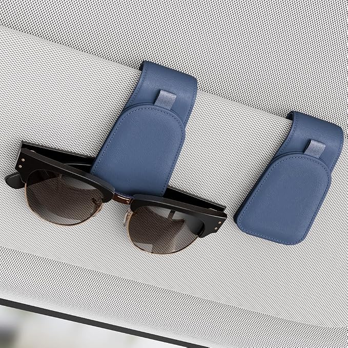 Sunglass Holder for Car Visor, Blue, 2 Packs | Suede Cloth, Magnetic, Organizer for Car Accessories