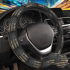 Camo American Flag Steering Wheel Cover for Women, Anti-Slip Car Steering Wheel Cover with 2 Pcs Cup Holders Neoprene Breathable Car Accessories Universal 15 Inch Auto Interior Decor