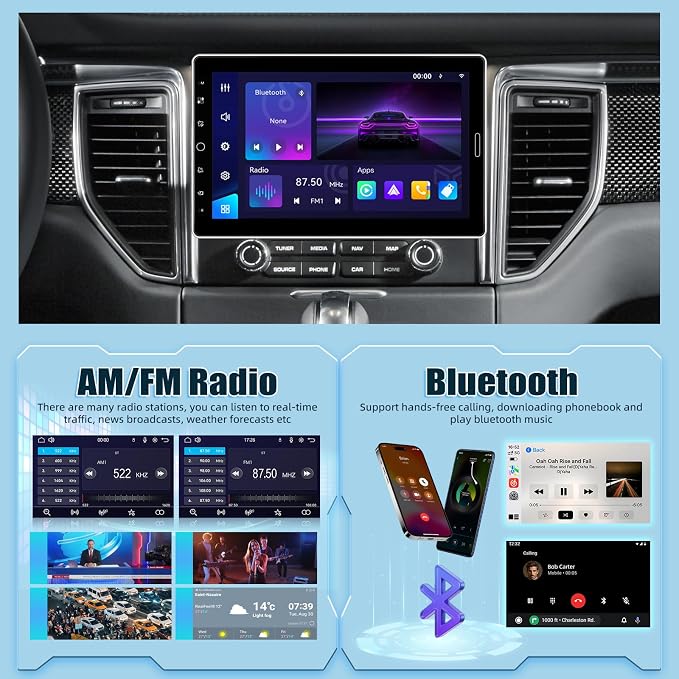 10.1 inch Single Din Car Stereo with Wireless Carplay 10 inch Touchscreen Radio Support FM Radio/YouTube Video/Car Play/Android Auto/Bluetooth/SWC + Backup Camera + Mic
