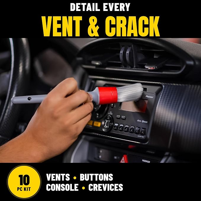 Interior Cleaning Kit with Storage Bag Total Interior Cleaner Microfiber Towels Detailing Brushes and Sticky Gel Giftable Car Care Set - 10 Items