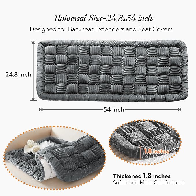 Backseat Pet Bed Mat,Dog Bed for Car,Fuzzy Dog Seat Cover for Car Back Seat, Non-Slip Travel Pet Mat, Fit for Backseat Extenders and Seat Covers(Gray)
