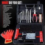 108-Piece Heavy Duty Tire Repair Kit – Professional Flat Tire Plug Set with T-Handle Tools, 4-Way Valve Tool, Pliers, Storage Case