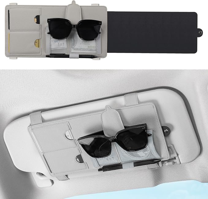 Sun Visor Extender for Car, Sun Blocker with Magnetic Sunglass Holder Hanger Clip, Ticket Card Organization Pouches, Side Sunshade Visor Organizer Accessories, Gray