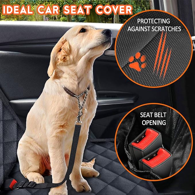 Dog Car Seat Cover, Back Seat Cover for Dogs Pet Car Seat Protector Waterproof Rear Seat Cover Durable Car Seat Cover, fits Middle Armrest for Most Cars SUVs Trucks (53” Width)- Black