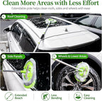 Car Wash Brush with Long Handle - 62" Car Wash Kit with Chenille Microfiber Cleaning Brush, Car Washing Mop with 3 Replacement Mitts, Scratch-Free Scrub Washer Wand for Vehicles, RV, Truck Green