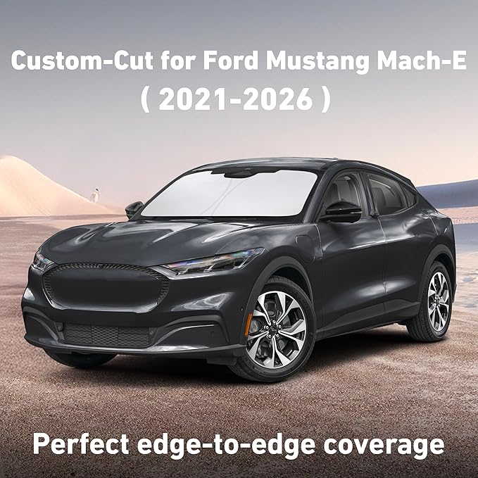 Windshield Sunshade Compatible for Ford Mustang Mach-E 2021-2024 2025 2026, Sun Visor for Front Windshield & Window Sun Shade Cover, UV Heat Blocker & Protector, Car Accessories