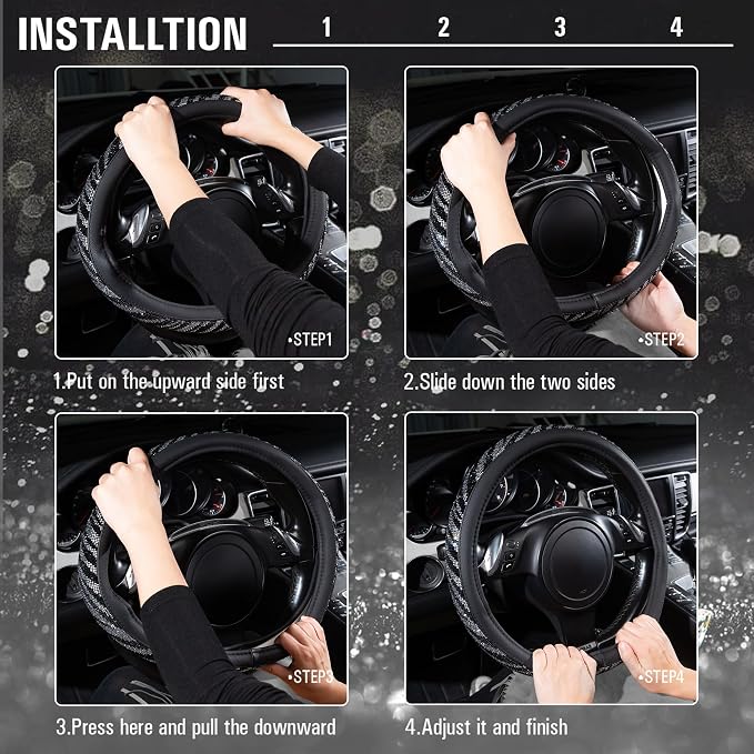 Bling Diamond Leather Steering Wheel Cover, with Bling Sparkly Crystal Glitter Rhinestone Universal Fit 14" 1/2-15" Car Wheel Protector Fit for Women Girl SUV,Vans,Sedans,Trucks, Zebra Print