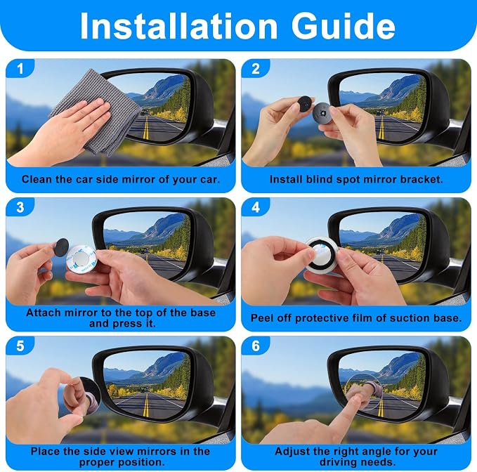 4PCS Blind Spot Mirror, Round HD Glass Side Blindspot, Frameless Convex Mirror Car with Self Adhesive Back for Cars, SUV, Trucks, Universal Vehicles