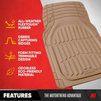 FlexTough LITE Rubber Car Mats Full Set - All Weather Floor Mats for Trucks, Cars & SUVs - Automotive Waterproof Beige Car Floor Mats for Cars Interior Accessories Universal Trim-to-Fit