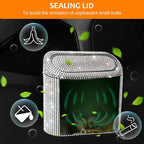 Bling Car Trash Can with 30pcs Garbage Bags, Vehicle Trash Bin with Lid Auto Dustbin Organizer Garbage Storage, Sparkling Crystal Mini Trash Container Holder