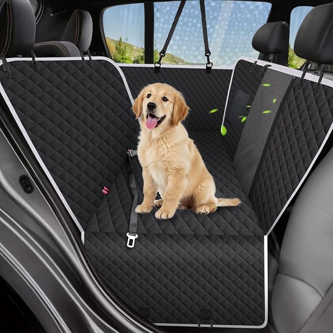 Dog Car Seat Cover for Back Seat, Non-Slip Backseat Cover for Dogs in Car, with Mesh Window Scratch Proof Waterproof Back Seat Protector for Trucks SUVs Most Cars (Black)