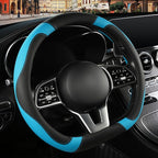 Black Blue Microfiber Leather D Shaped Steering Wheel Cover | Breathable Anti Slip Grip Cool Sporty Look Glow for Women Men