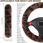 Fuzzy Car Steering Wheel Cover, Universal Fit Fur Auto Wheel Cover & Handbrake Cover & Gear Shift Cover Set, Fashion Leopard Fluffy Steering Wheel Protector Car Accessories for Men Women