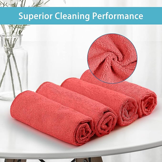 Microfiber Cleaning Cloth, Premium Microfiber Towels for Cars, Lint Free, Scratch-Free, Highly Absorbent, Reusable Cleaning Rags for Car, Household, Kitchen, Window(Red,100)
