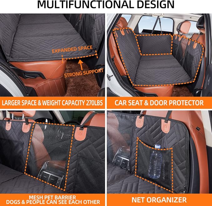 Back Seat Extender,Dog Seat Cover for Back Seat,Hard Bottom Car Seat Cover for Dogs,Dog Hammock for Car,Back Seat Pet Cover for Dogs（Grey,for Car/SUV/Small Truck）