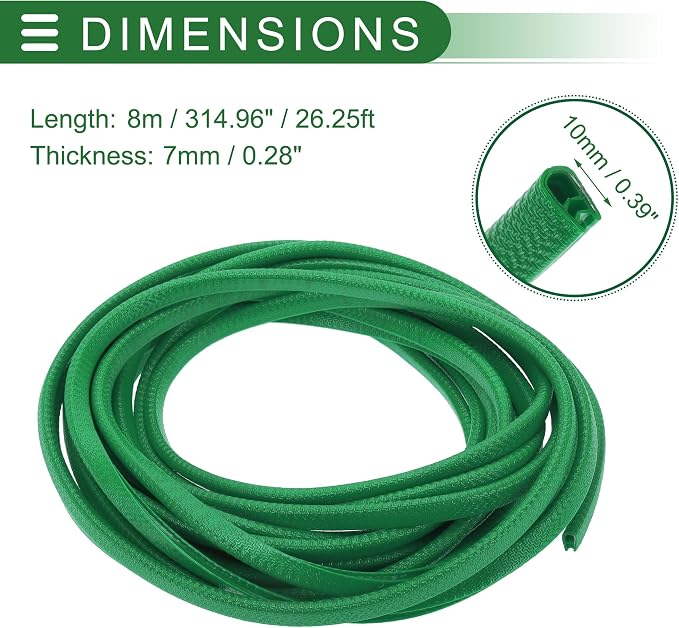 Universal Car Door Edge Protective Sealing Strip U-Type Door Scratch Protection Guard, 26.25ft 8m, Anti-scratch Collision, PVC Iron, Green