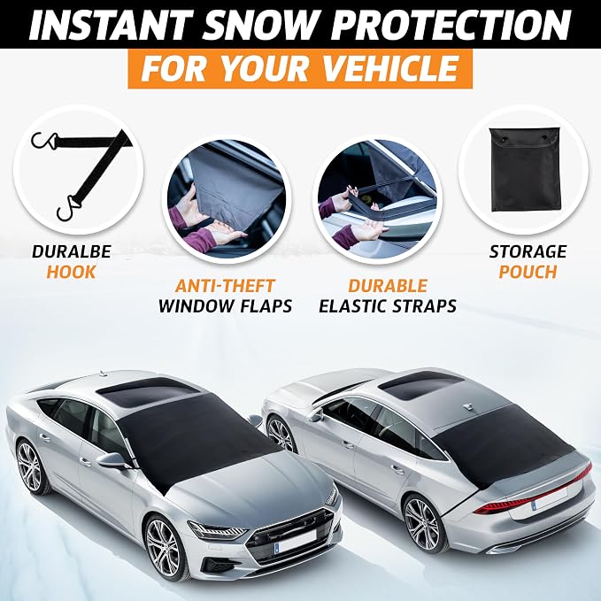 Car Windshield Snow Cover Front and Rear Bundle | Upgraded 600D Oxford Fabric | Water, Heat & Sag-Proof Windshield Snow Cover | Back Window Frost Cover Fits Most Sedans, SUVs & Vans | XX-Large