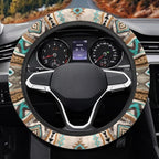 Southwest Aztec Beige Blue Car Steering Wheel Cover Universal 15 Inch Auto Accessories Car Interior Decoration for Women Men Fit SUV Sedans Vans Trucks