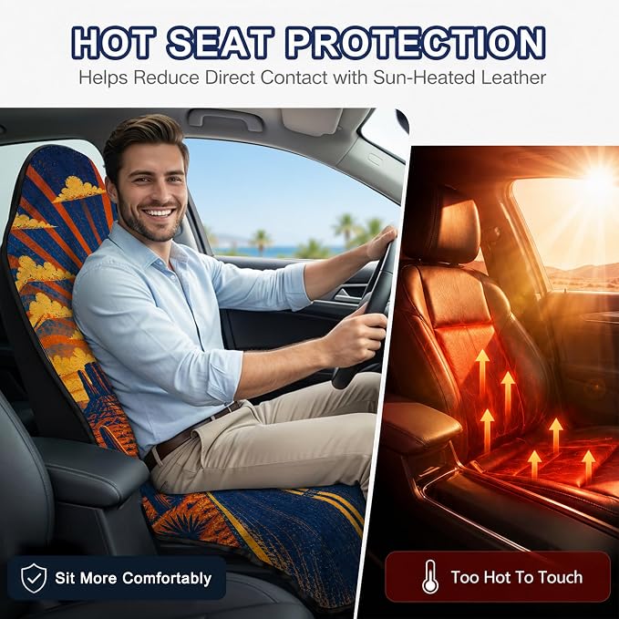 Car Seat Towel Cover 2 Pack for Front Seats, Sweat Absorbent Car Seat Protector with Non-Slip Backing, Waterproof Towel Car Seat Covers for Runners, Gym, Swimming, Beach, Desert Road Sunset