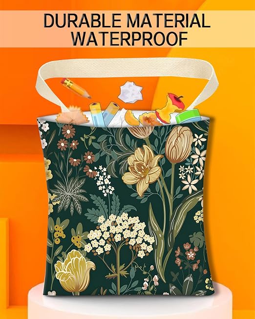 Car Trash Can, Durable Hanging Car Trash Garbage Bag, Cute Automotive Garbage Cans Organizer, Cute Green Floral